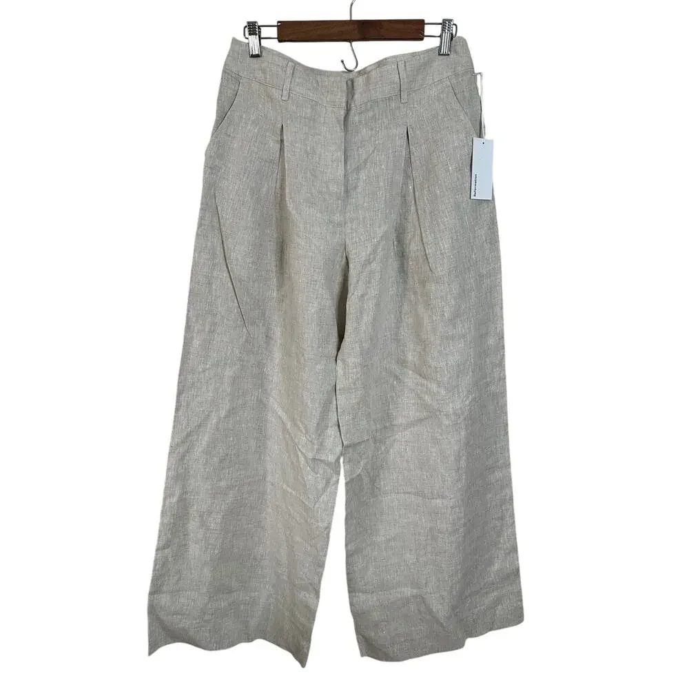 Reformation Asher Linen Low Rise Pant in Oatmeal Womans 8 NWT